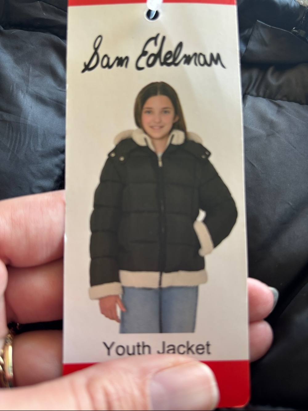 Sam Edelman girls puffer jacket black & white with star on bach Medium 10/12 NWT - Picture 4 of 5